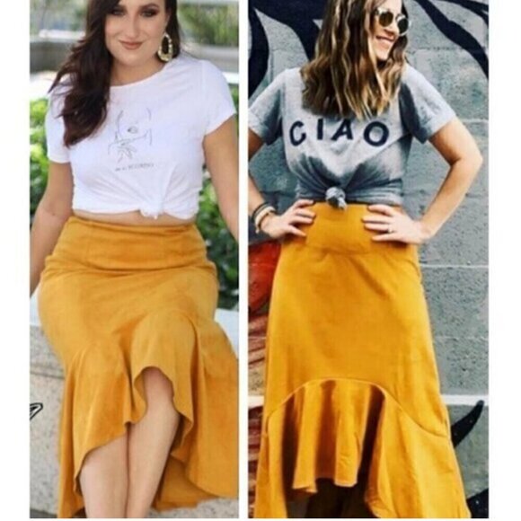 Maeve by Anthropologie Cosima Flounced High Low Skirt Brushed Faux Suede Sz 0 - Picture 4 of 13